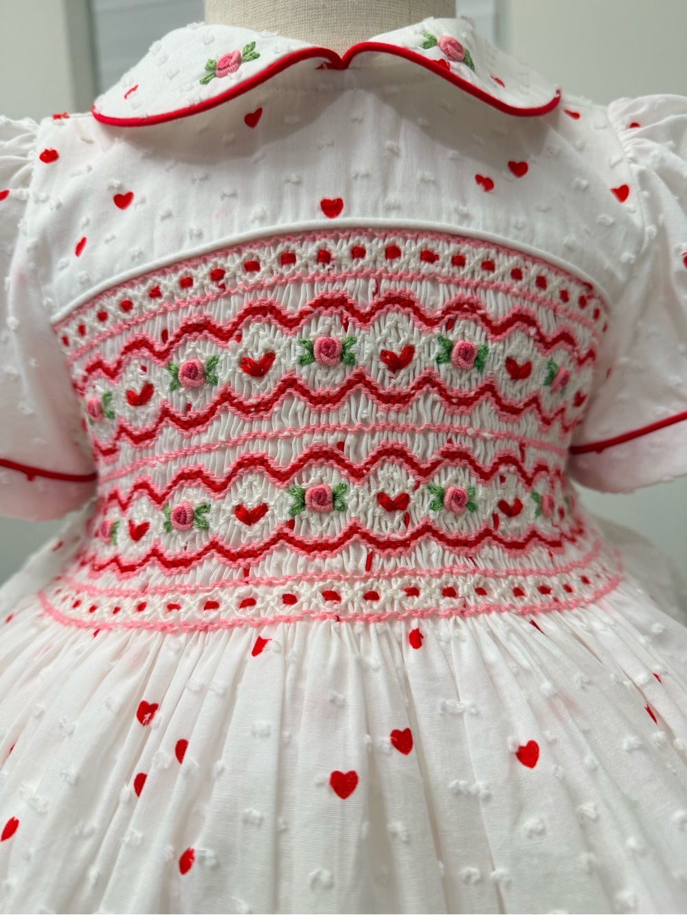 White Dress with Red Heart Print - Kids